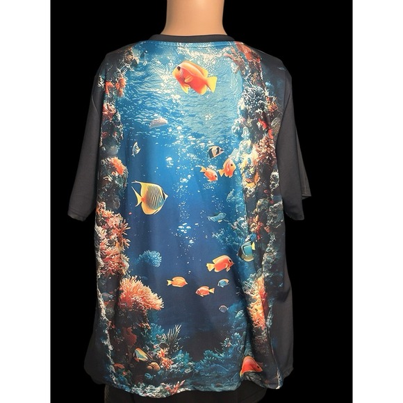 Aquarium Tropical Fish Sea Life Men's 2XL V Neck T-Shirt With Two Front Pockets - Picture 6 of 7